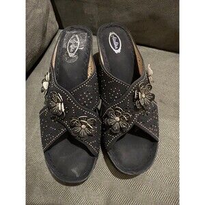 Atalina Wedge Heel Sandal Black Size 43Floral Design Sparkles US 8- 9GUC.